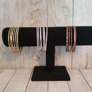 Set of Gold, Silver & Bronze Bangle Bracelets